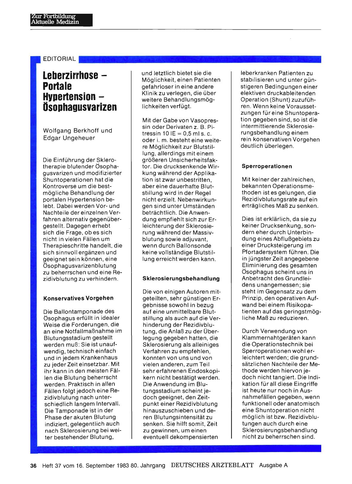 Vorschauseite 1: Leberzirrhose — Portale Hypertension — ösophagusvarizen