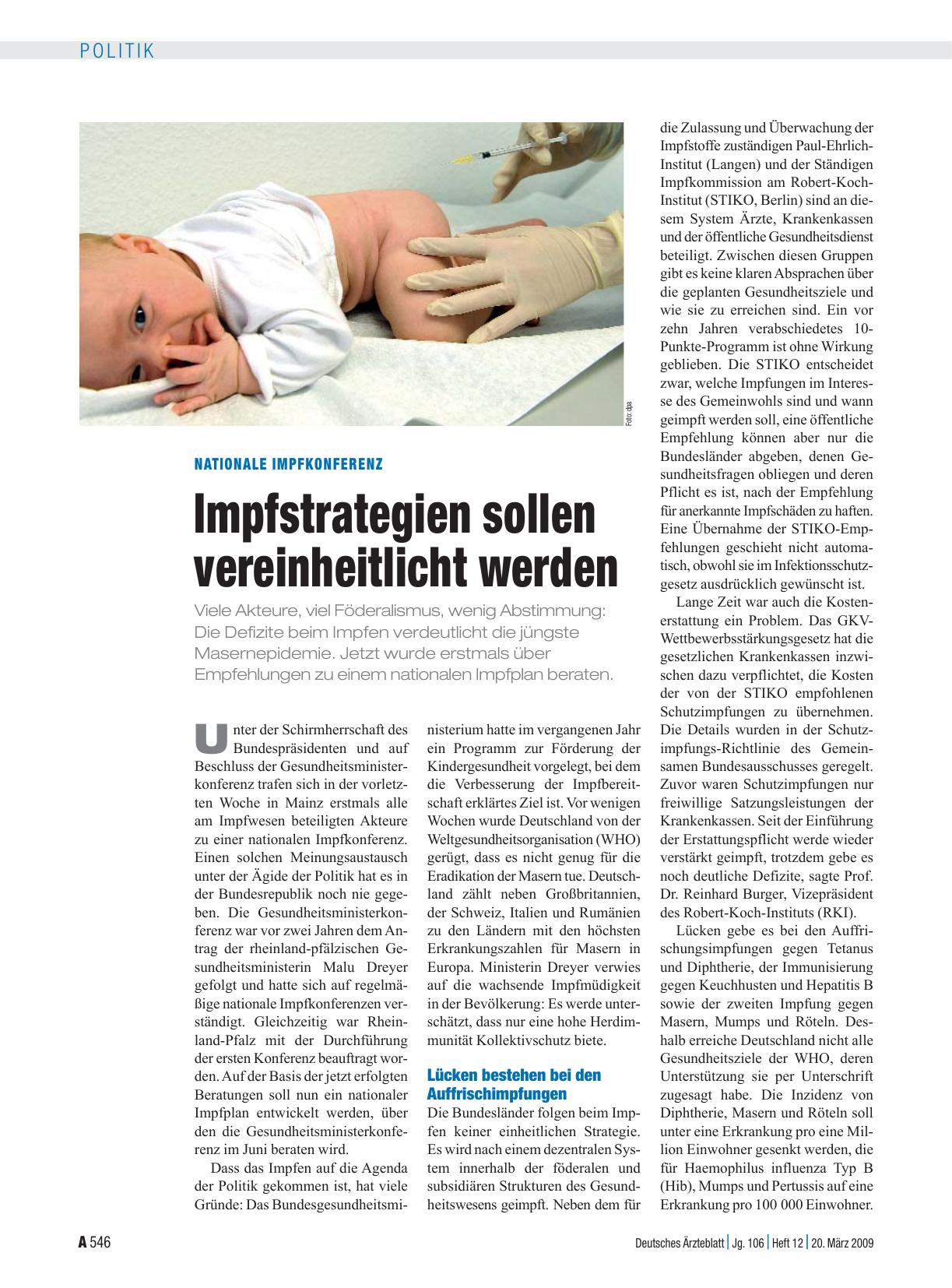 Vorschauseite 1: Nationale Impfkonferenz: Impfstrategien sollen vereinheitlicht werden