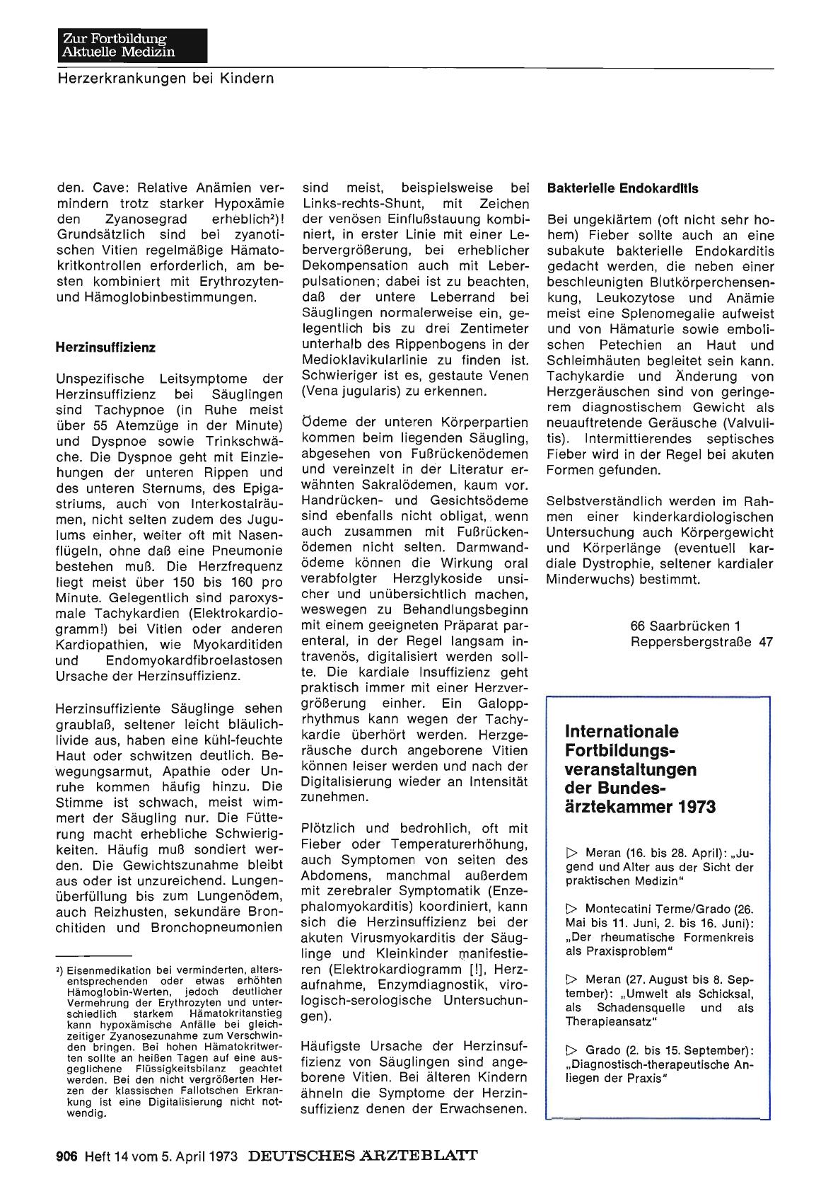 Vorschauseite 1: Internationale Fortbildungsveranstaltungen der Bundesärztekammer 1973
