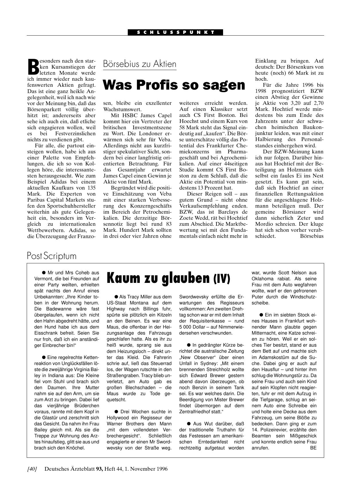 Vorschauseite 1: Kaum zu glauben (IV)