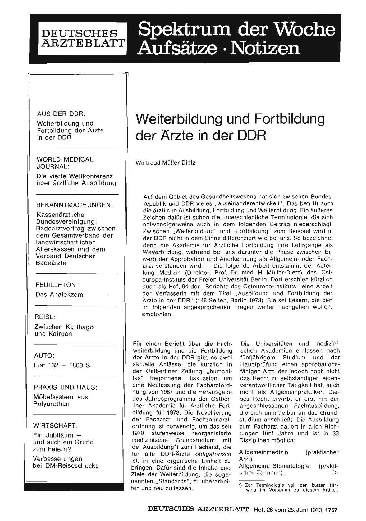 Vorschauseite 1: Weiterbildung und Fortbildung der Ärzte in der DDR