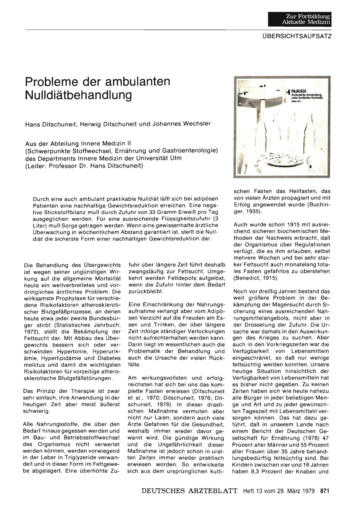 Vorschauseite 1: Probleme der ambulanten Nulldiätbehandlung