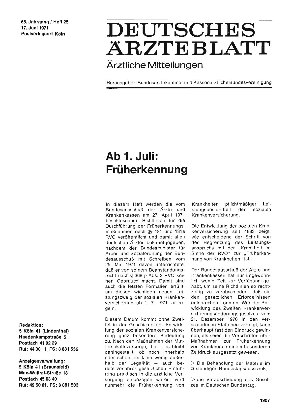 Vorschauseite 1: Ab 1. Juli: Früherkennung