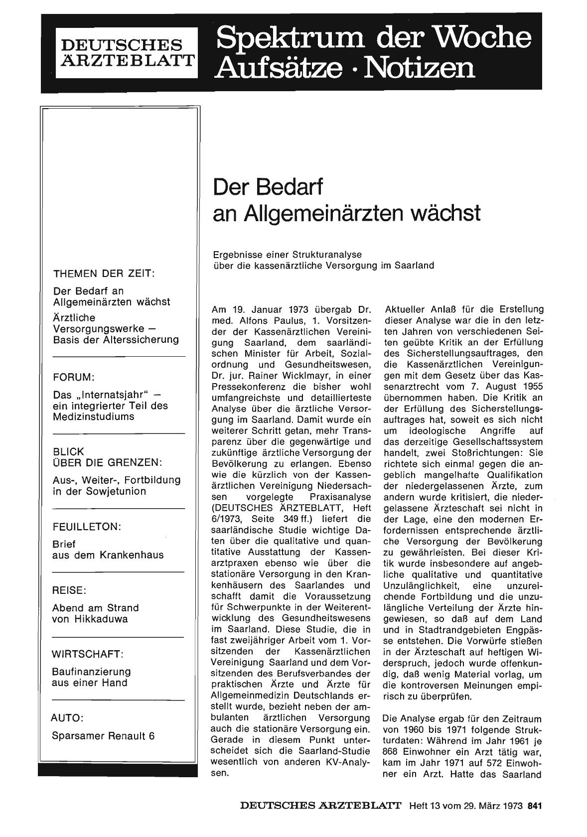 Vorschauseite 1: Der Bedarf an Allgemeinärzten wächst: Ergebnisse einer Strukturanalyse über die kassenärztliche Versorgung im Saarland