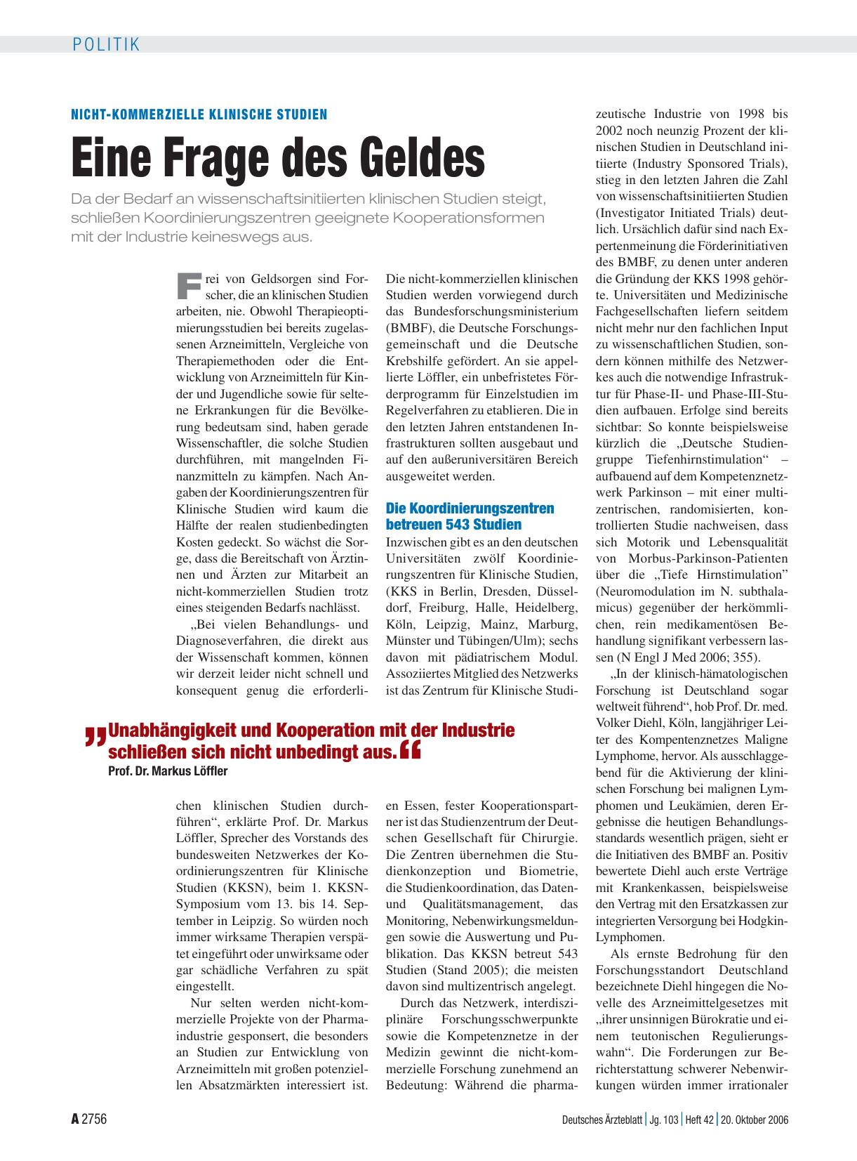 Vorschauseite 1: Nicht-kommerzielle Klinische Studien: Eine Frage des Geldes