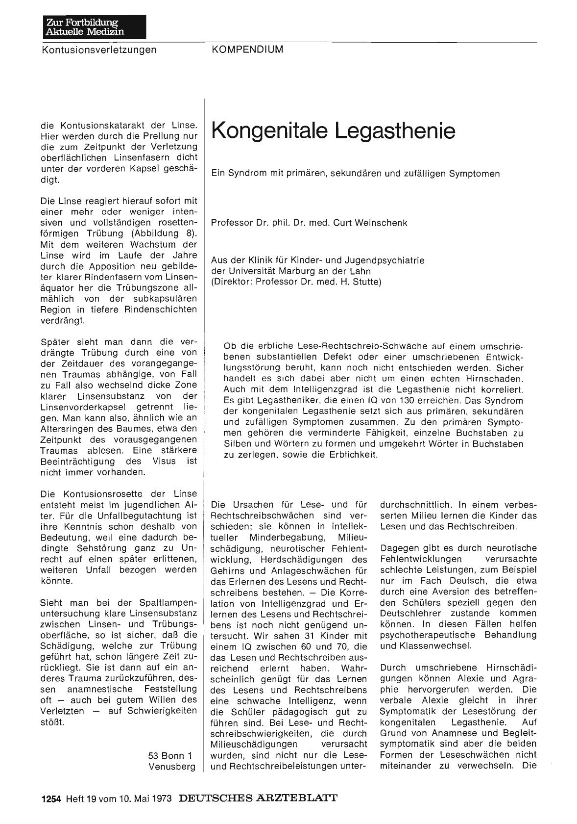 Vorschauseite 1: Kongenitale Legasthenie: Ein Syndrom mit primären, sekundären und zufälligen Symptomen