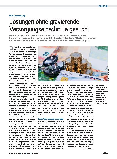 Vorschauseite 1: GKV-Finanzierung: Lösungen ohne gravierende Versorgungseinschnitte gesucht