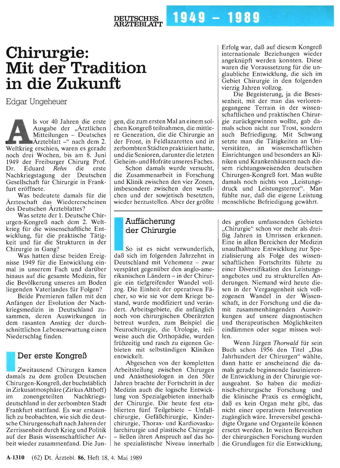Vorschauseite 1: Chirurgie: Mit der Tradition in die Zukunft