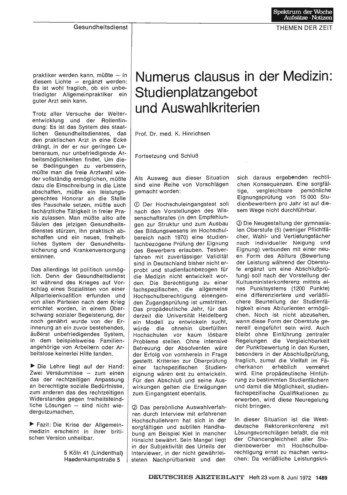 Vorschauseite 1: Numerus clausus in der Medizin: Studienplatzangebot und Auswahlkriterien