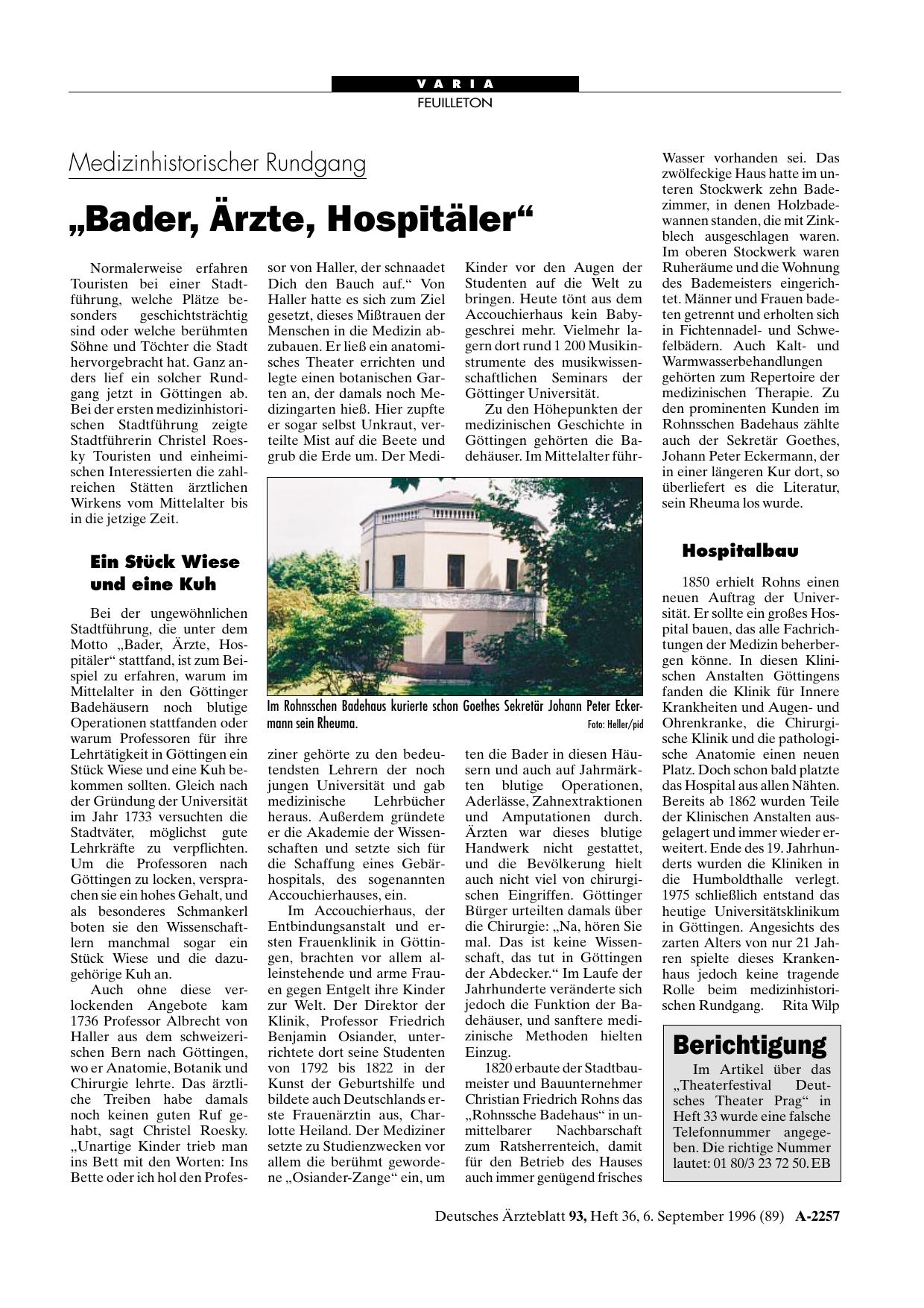 Vorschauseite 1: Medizinhistorischer Rundgang: „Bader, Ärzte, Hospitäler“