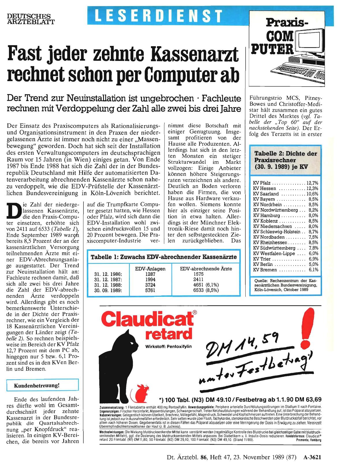 Vorschauseite 1: Fast jeder zehnte Kassenarzt rechnet schon per Computer ab