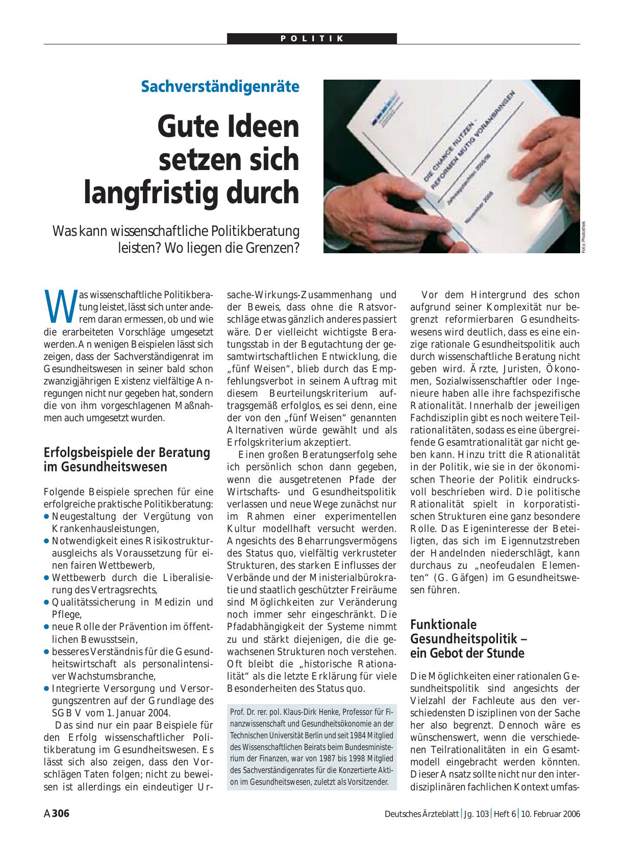 Vorschauseite 1: Sachverständigenräte: Gute Ideen setzen sich langfristig durch