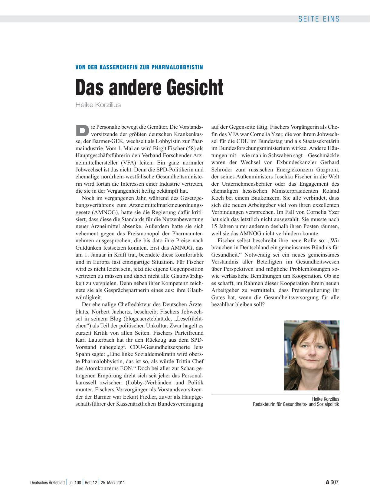 Vorschauseite 1: Von der Kassenchefin zur Pharmalobbyistin: Das andere Gesicht