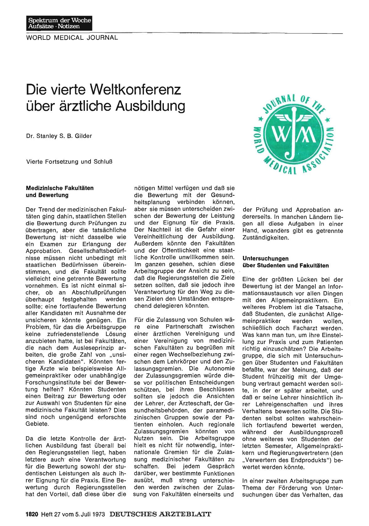Vorschauseite 1: Die vierte Weltkonferenz über ärztliche Ausbildung