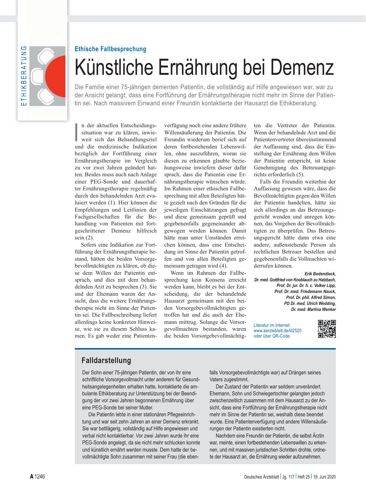 Vorschauseite 1: Ethische Fallbesprechung: Künstliche Ernährung bei Demenz