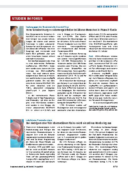 Vorschauseite 1: Lokalisiertes Prostatakarzinom: Bei niedrigem oder früh intermediärem Risiko reicht ein aktives Monitoring aus.