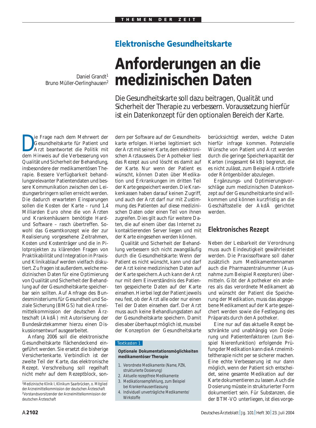 Vorschauseite 1: Elektronische Gesundheitskarte: Anforderungen an die medizinischen Daten