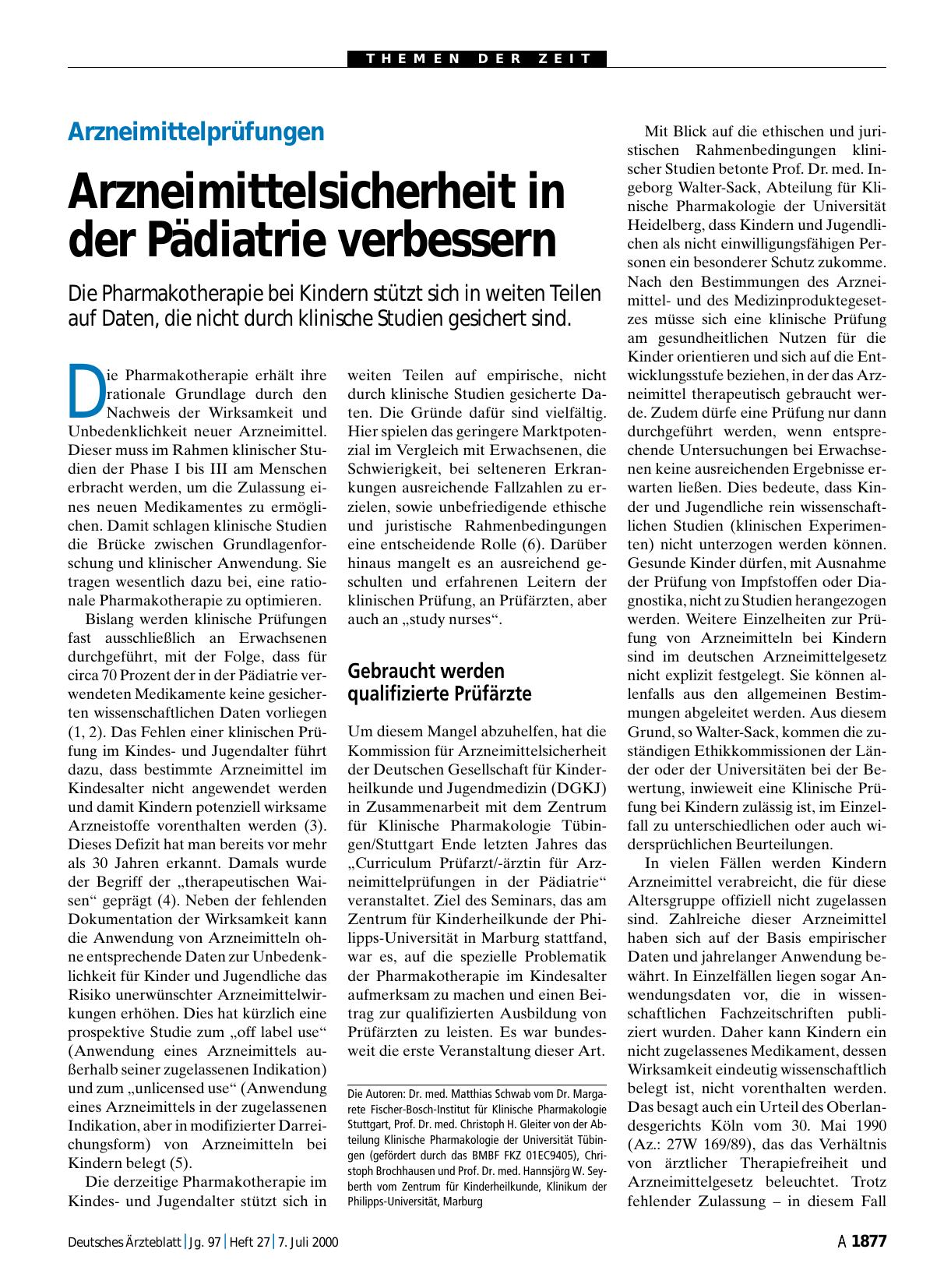 Vorschauseite 1: Arzneimittelprüfungen: Arzneimittelsicherheit in der Pädiatrie verbessern
