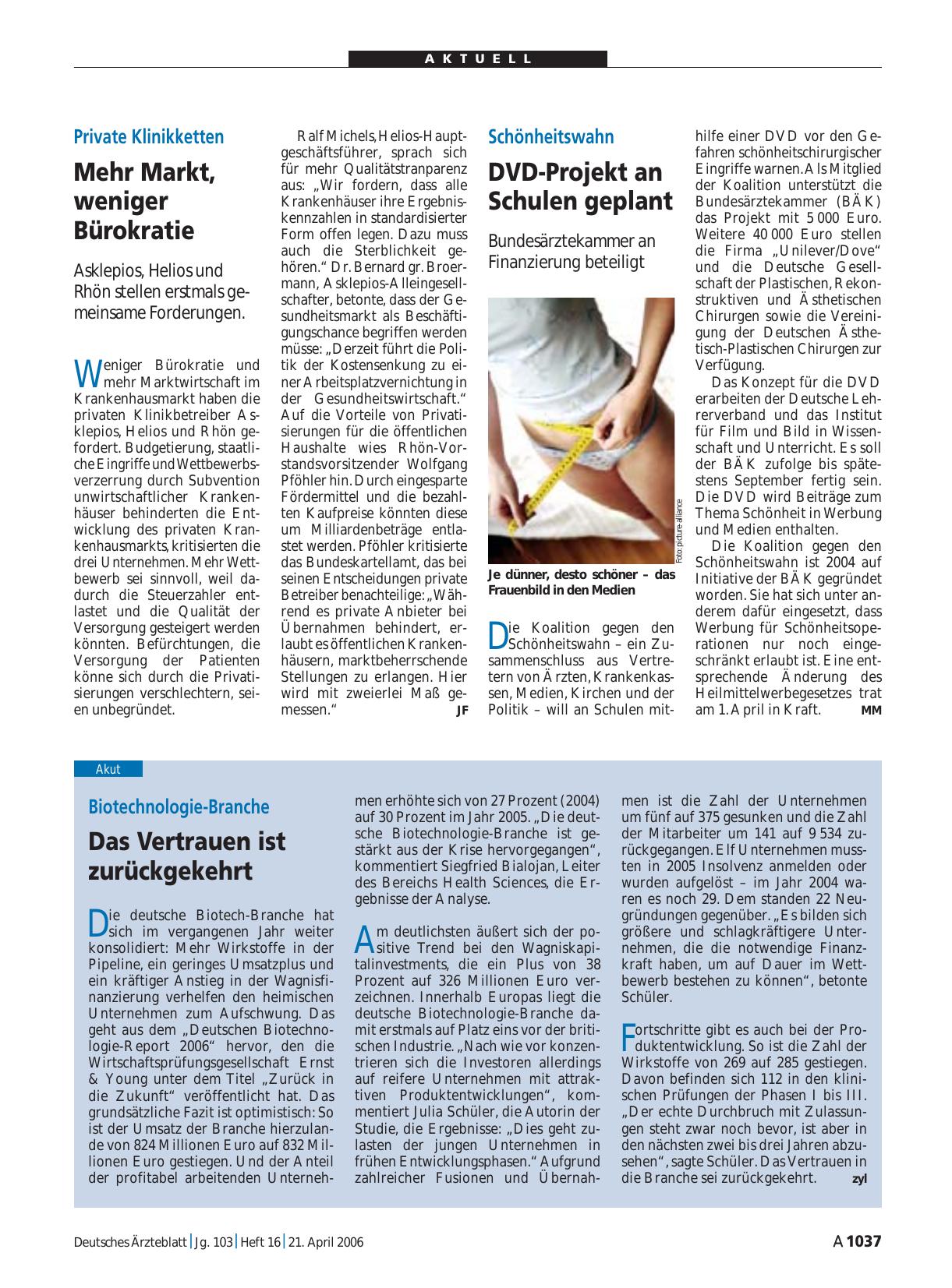 Vorschauseite 1: Biotechnologie-Branche: Das Vertrauen ist zurückgekehrt