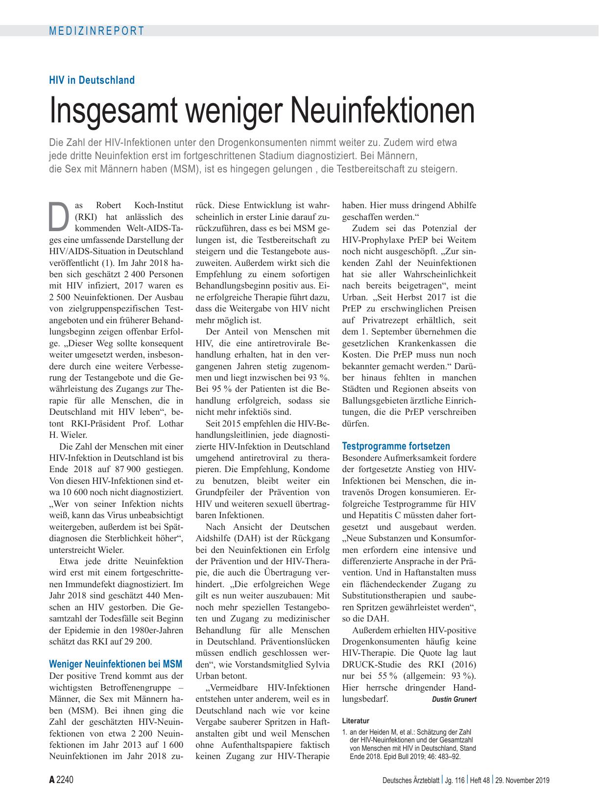 Vorschauseite 1: HIV in Deutschland: Insgesamt weniger Neuinfektionen