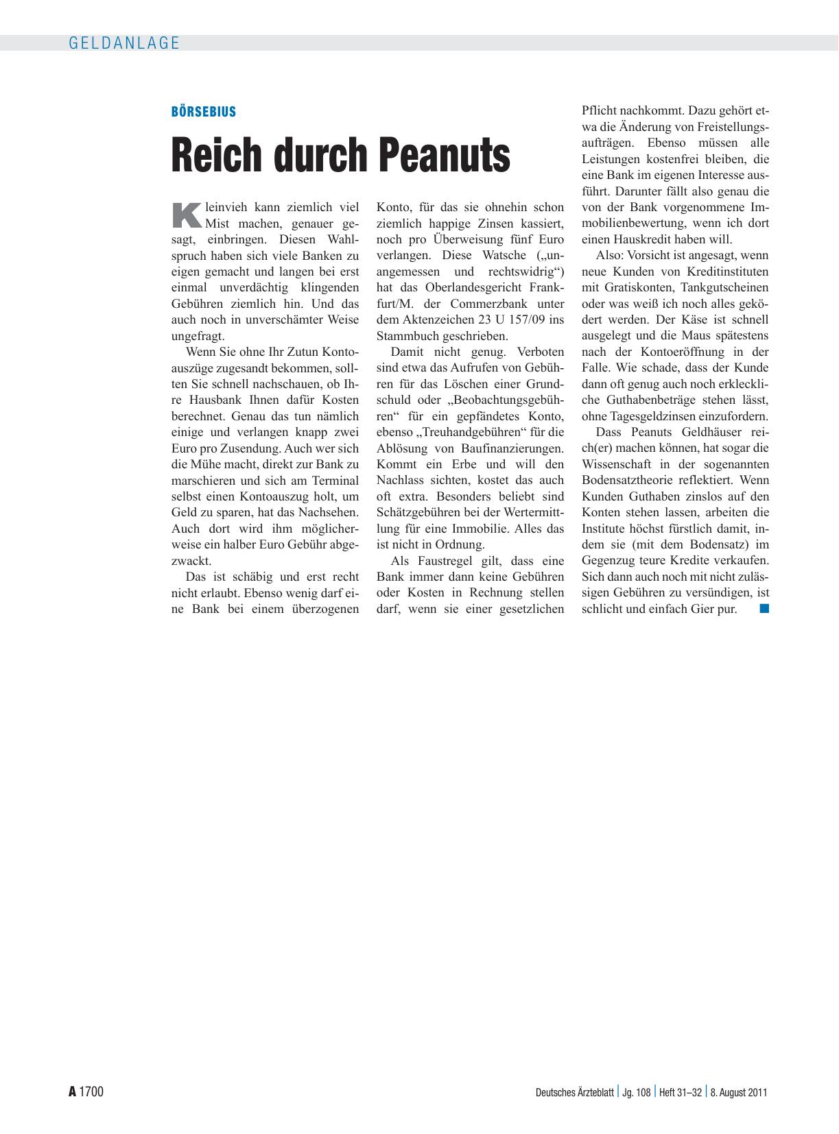 Vorschauseite 1: Börsebius: Reich durch Peanuts