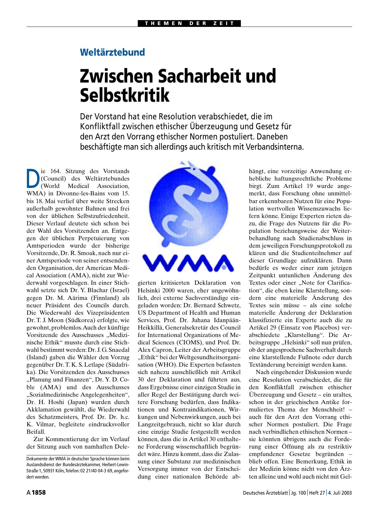 Vorschauseite 1: Weltärztebund: Zwischen Sacharbeit und Selbstkritik