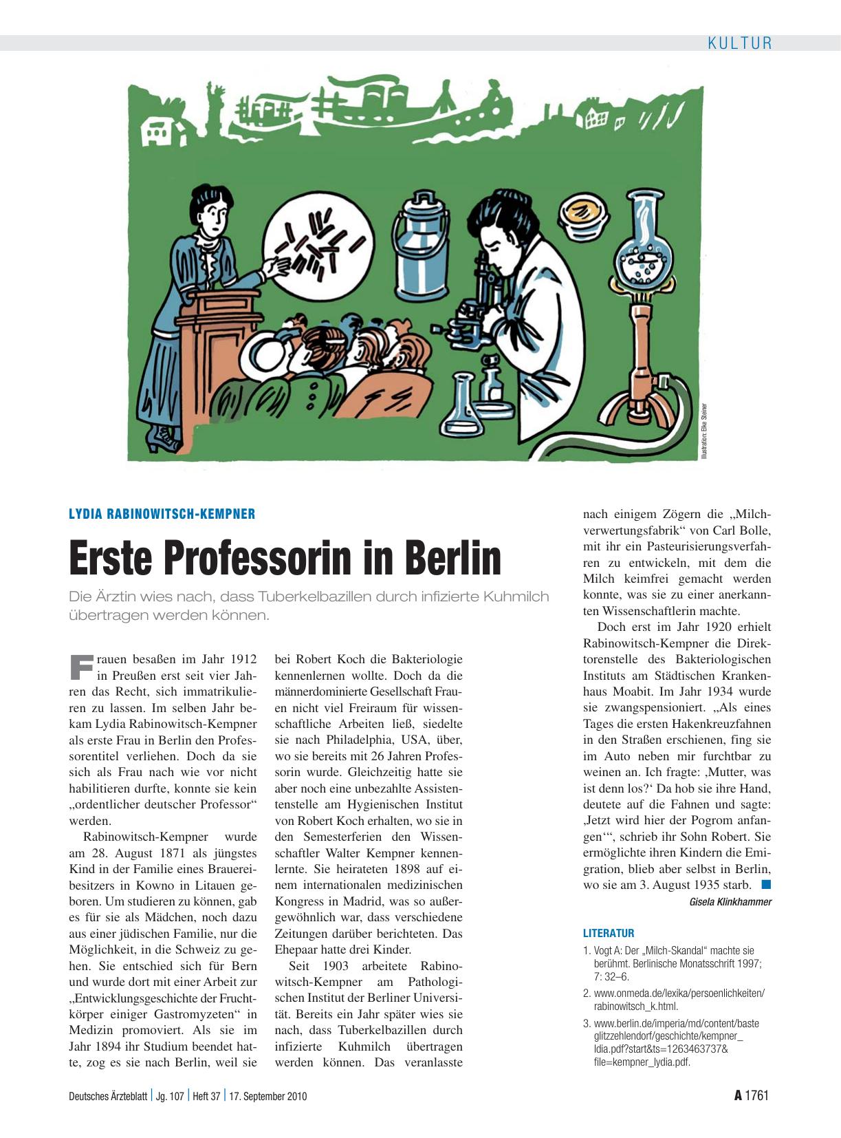 Vorschauseite 1: Lydia Rabinowitsch-Kempner: Erste Professorin in Berlin