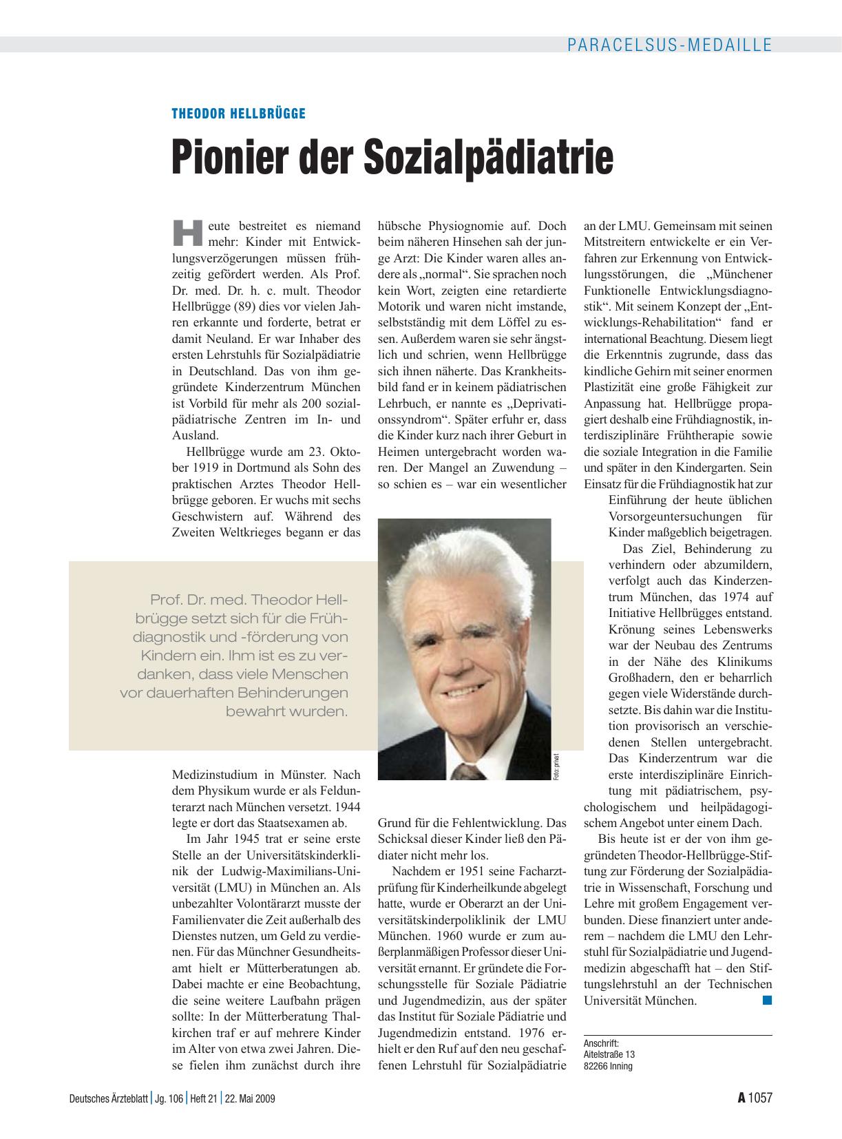Vorschauseite 1: Theodor Hellbrügge: Pionier der Sozialpädiatrie