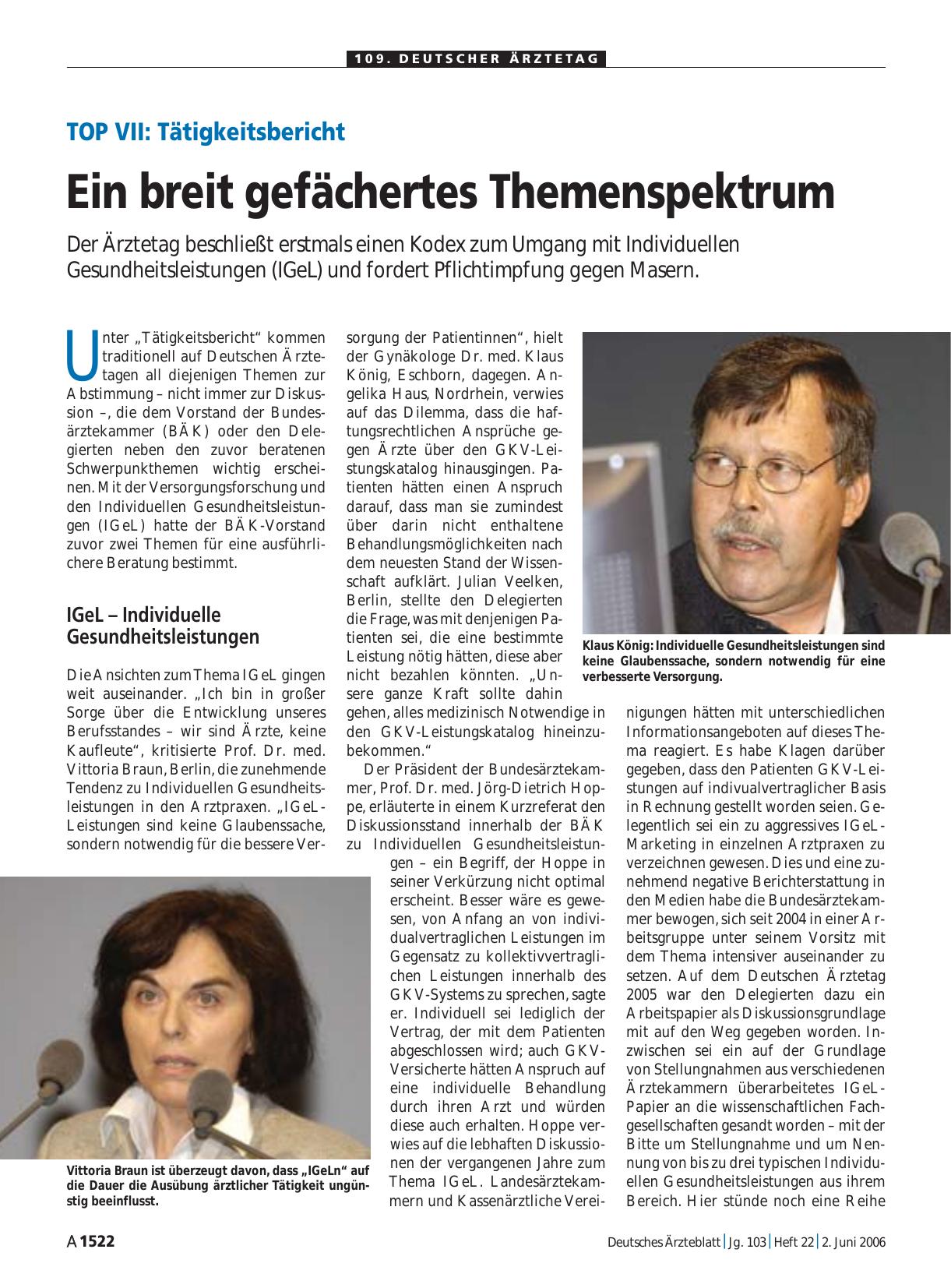 Vorschauseite 1: TOP VII: Tätigkeitsbericht – Ein breit gefächertes Themenspektrum