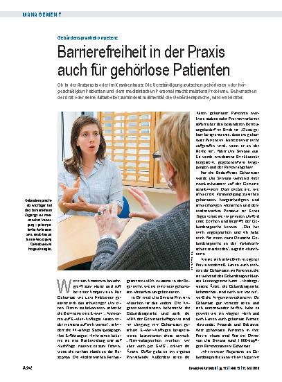 Vorschauseite 1: Gebärdensprachekompetenz: Barrierefreiheit in der Praxis auch für gehörlose Patienten