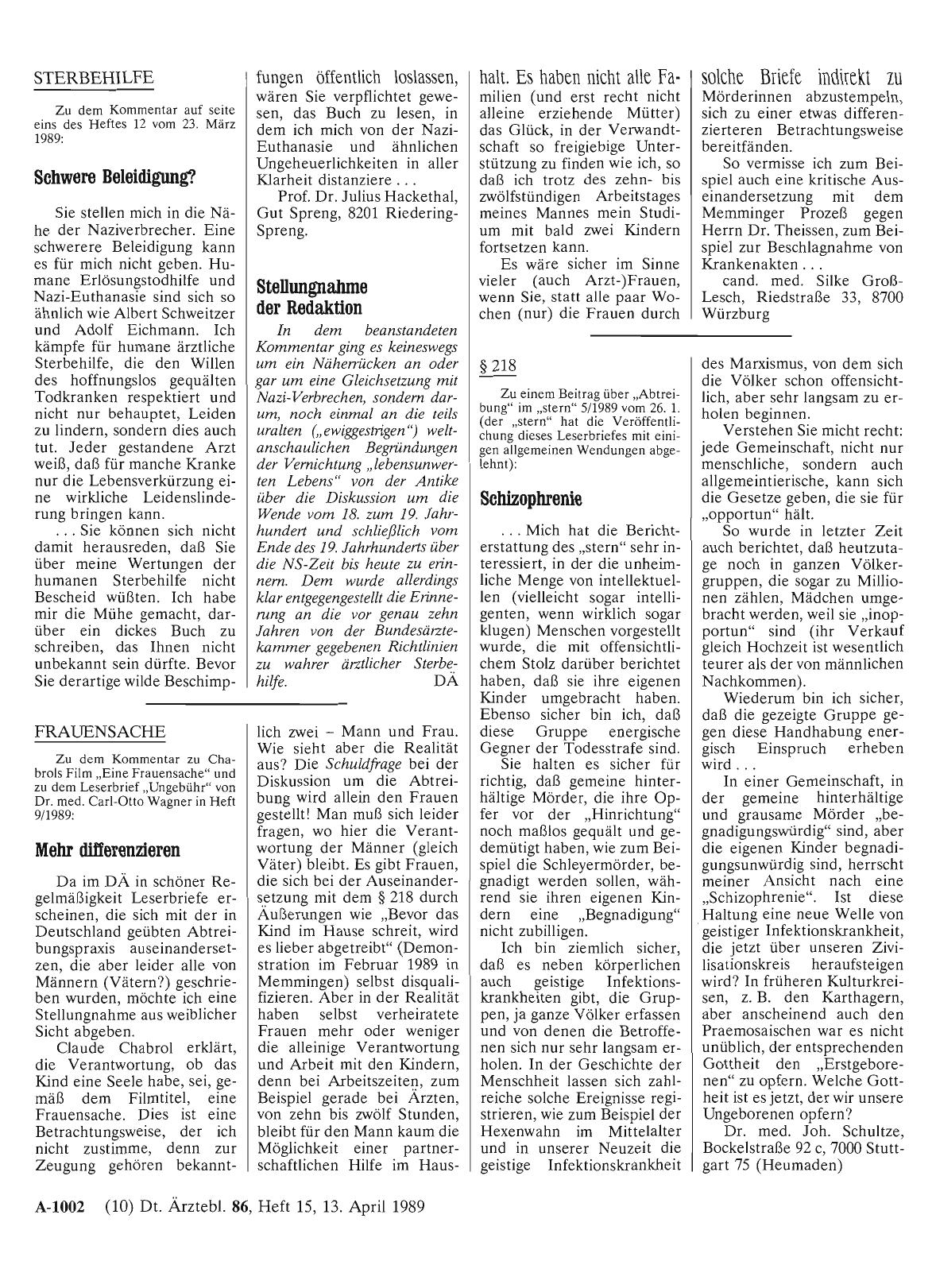 Vorschauseite 1: STERBEHILFE: Stellungnahme der Redaktion