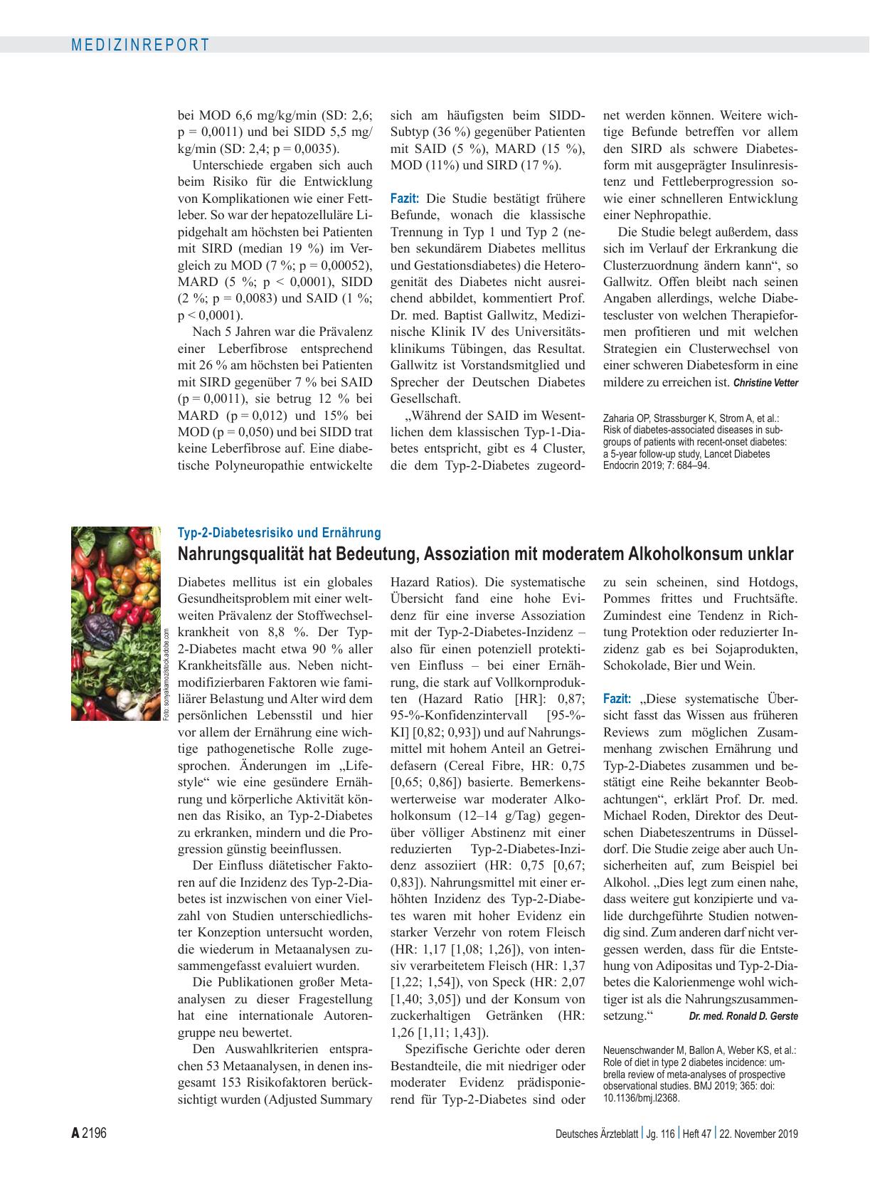 Vorschauseite 1: Typ-2-Diabetesrisiko und Ernährung: Nahrungsqualität hat Bedeutung, Assoziation mit moderatem Alkoholkonsum unklar