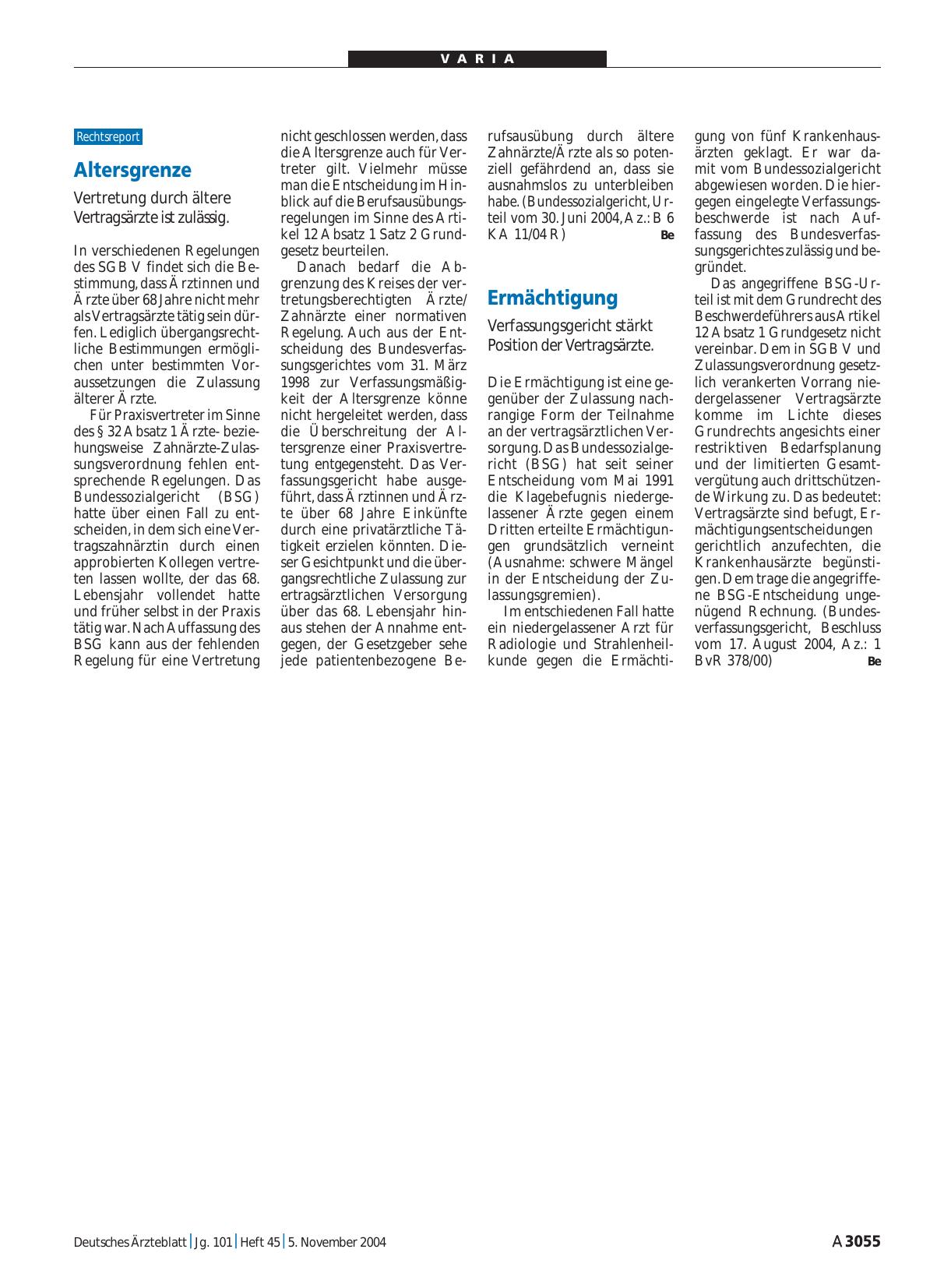 Vorschauseite 1: Ermächtigung: Verfassungsgericht stärkt Position der Vertragsärzte.