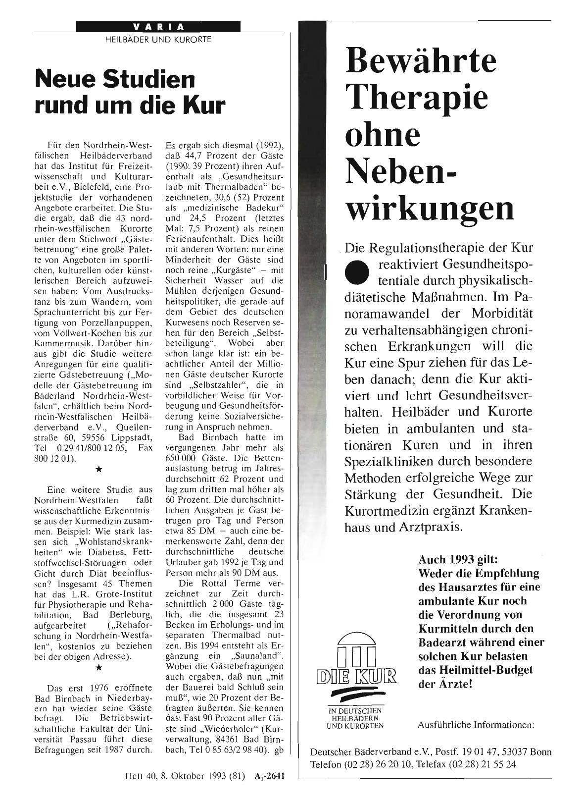 Vorschauseite 1: Neue Studien rund um die Kur