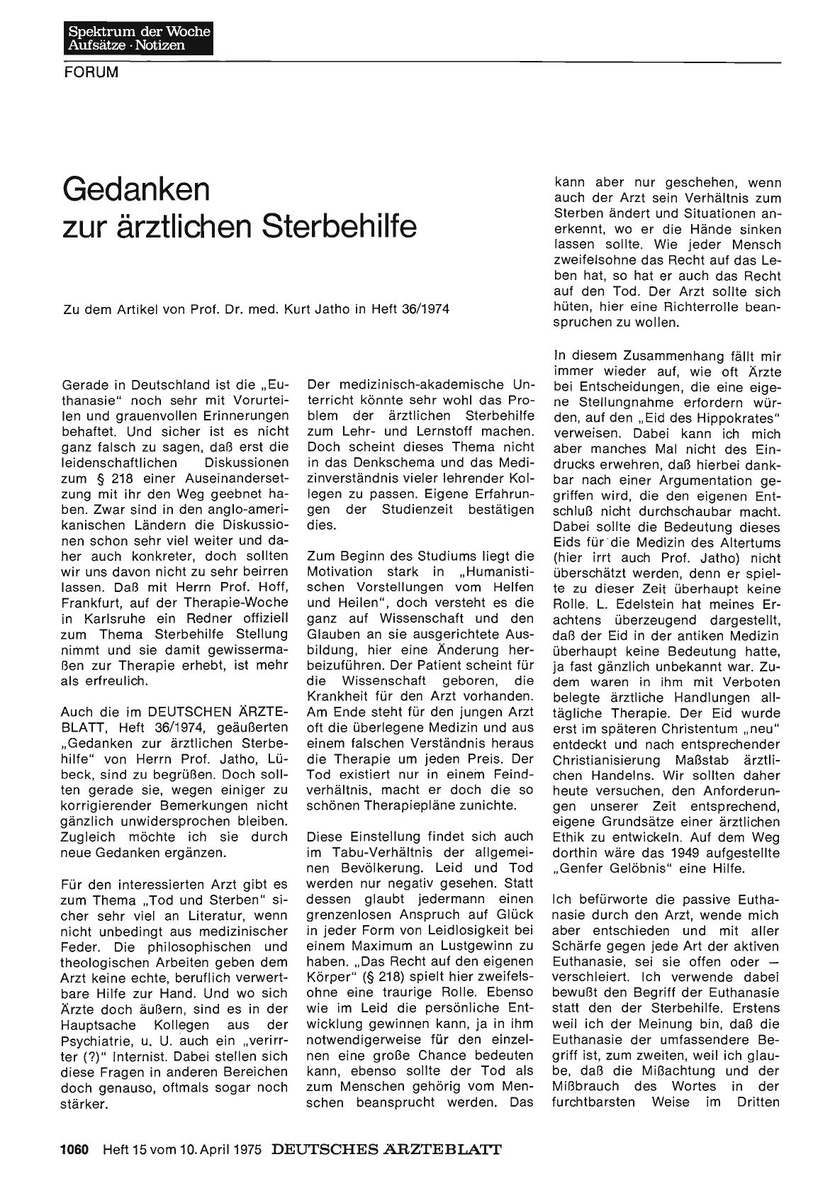 Vorschauseite 1: Gedanken zur ärztlichen Sterbehilfe