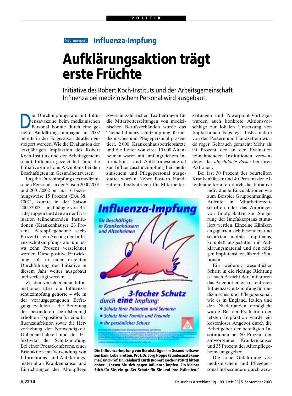 Vorschauseite 1: Influenza-Impfung: Aufklärungsaktion trägt erste Früchte