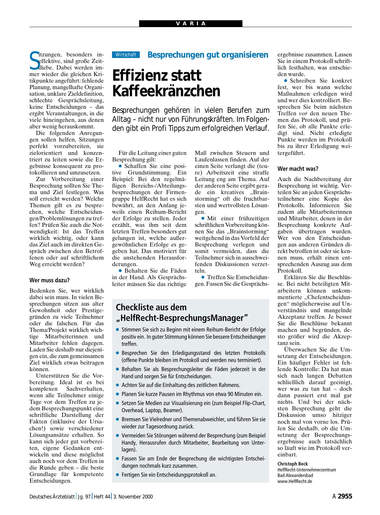 Vorschauseite 1: Besprechungen gut organisieren Effizienz statt Kaffeekränzchen