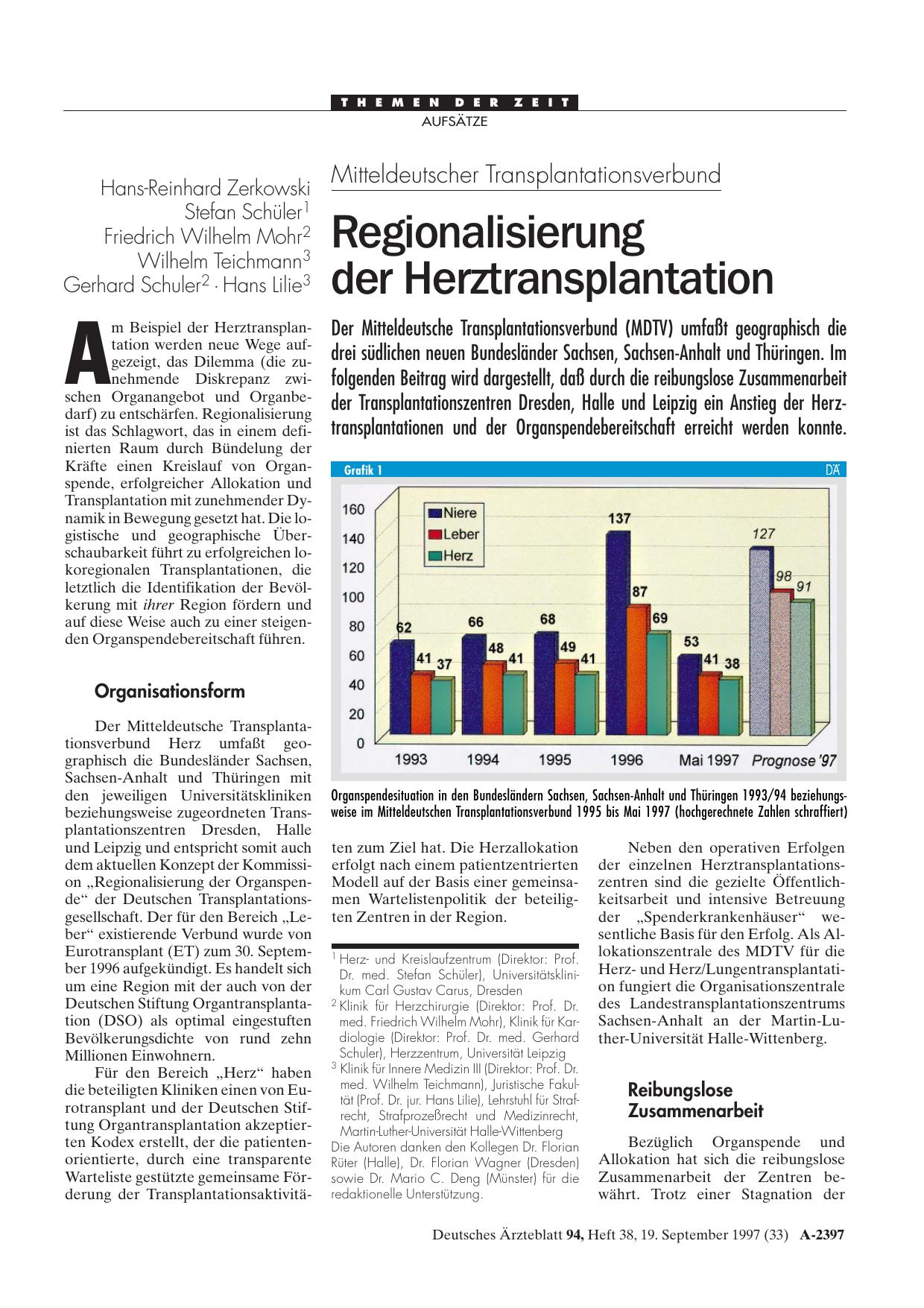 Vorschauseite 1: Mitteldeutscher Transplantationsverbund: Regionalisierung der Herztransplantation