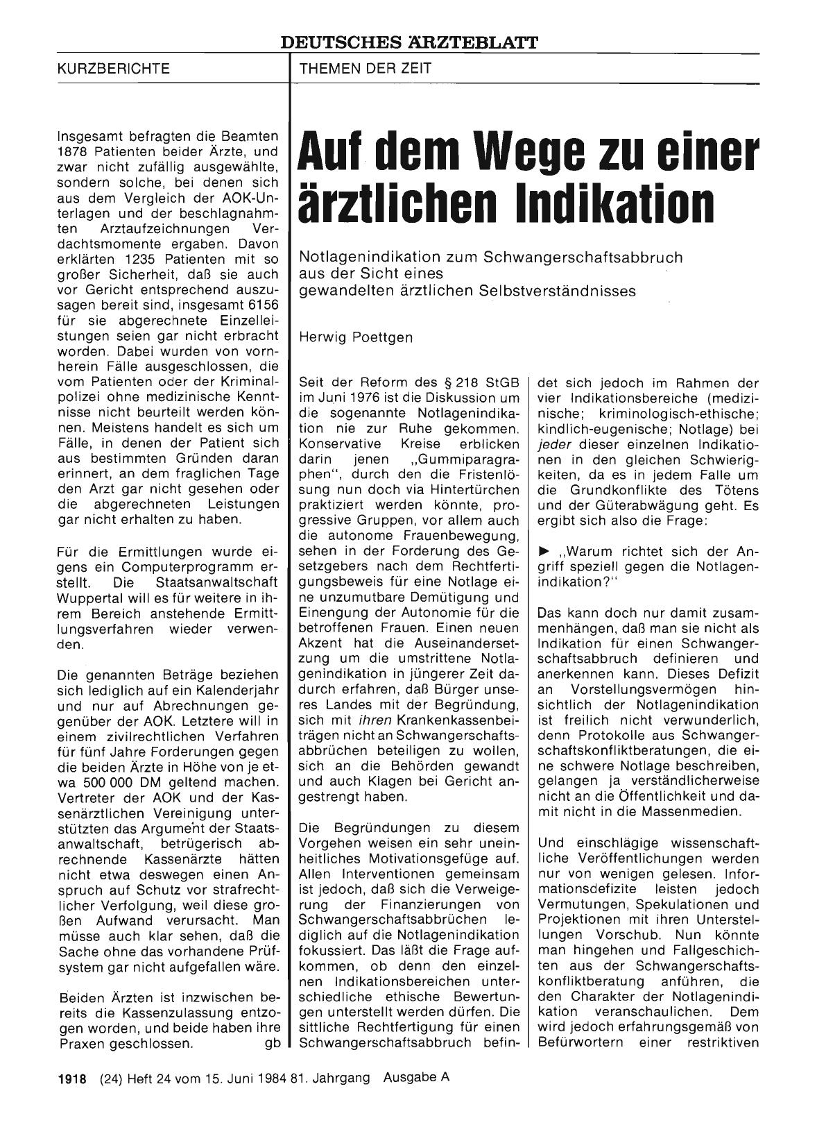 Vorschauseite 1: Auf dem Wege zu einer ärztlichen Indikation