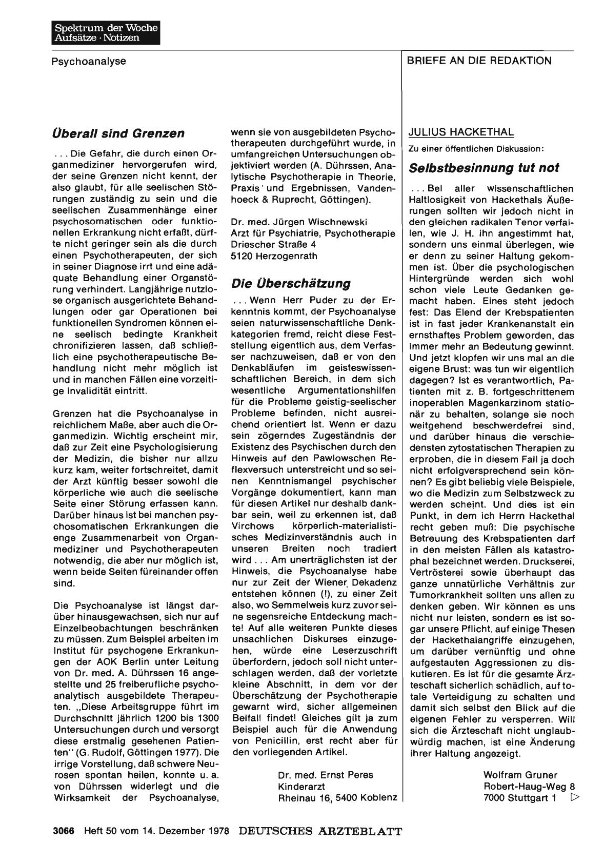 Vorschauseite 1: JULIUS HACKETHAL: Selbstbesinnung tut not