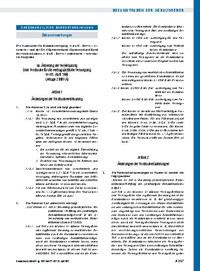 Vorschauseite 1: 64. Änderung der Vereinbarung über Vordrucke für die vertragsärztliche Versorgung vom 1. April 1995 (Anlage 2 BMV-Ä)