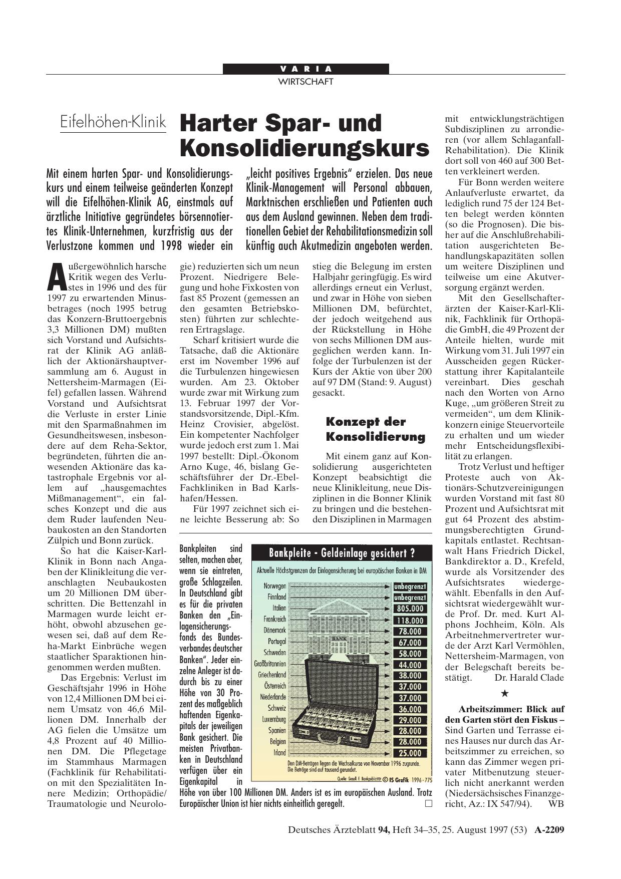 Vorschauseite 1: Eifelhöhen-Klinik: Harter Sparund Konsolidierungskurs