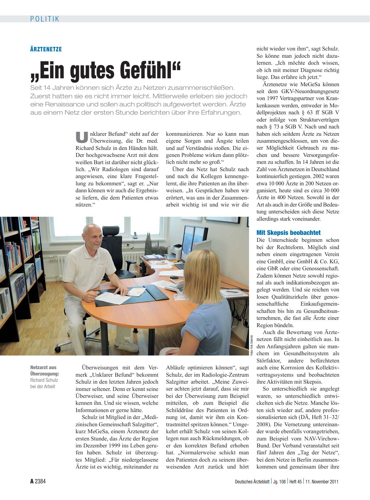 Vorschauseite 1: Ärztenetze: „Ein gutes Gefühl“