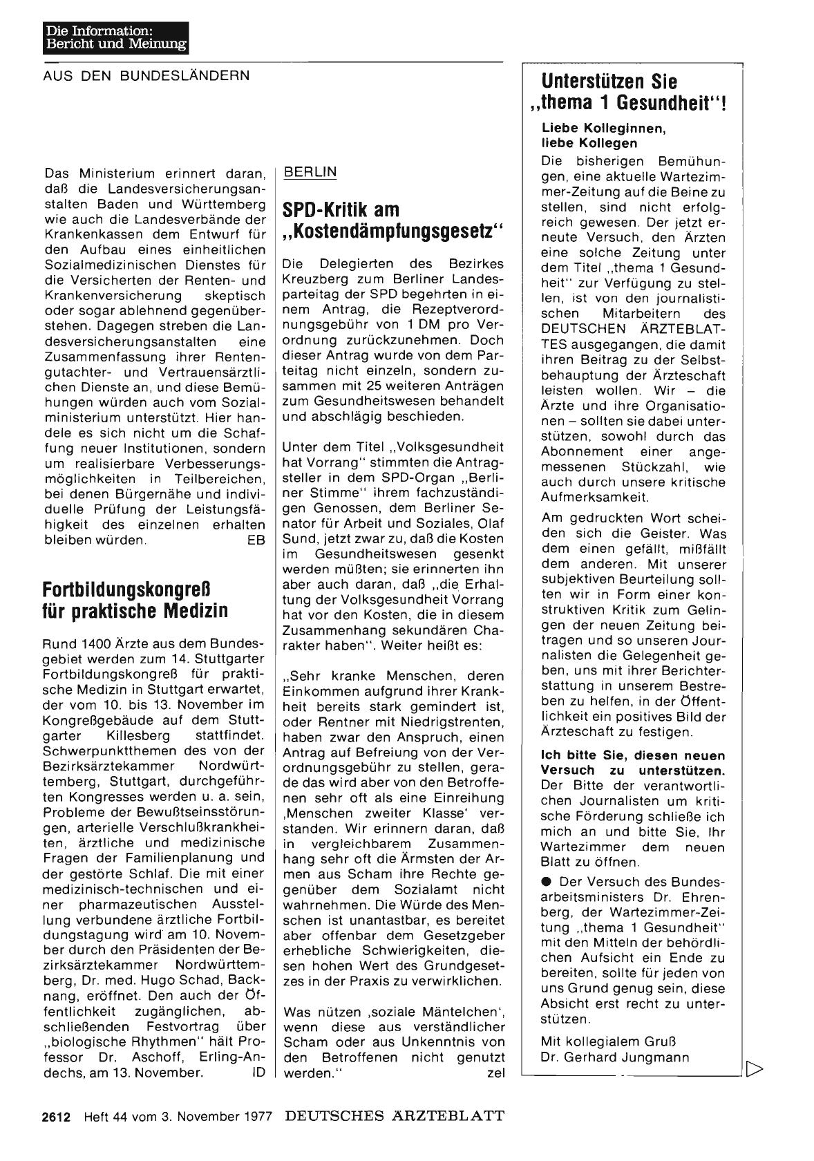 Vorschauseite 1: BADEN-WÜRTTEMBERG: Fortbildungskongreß für praktische Medizin