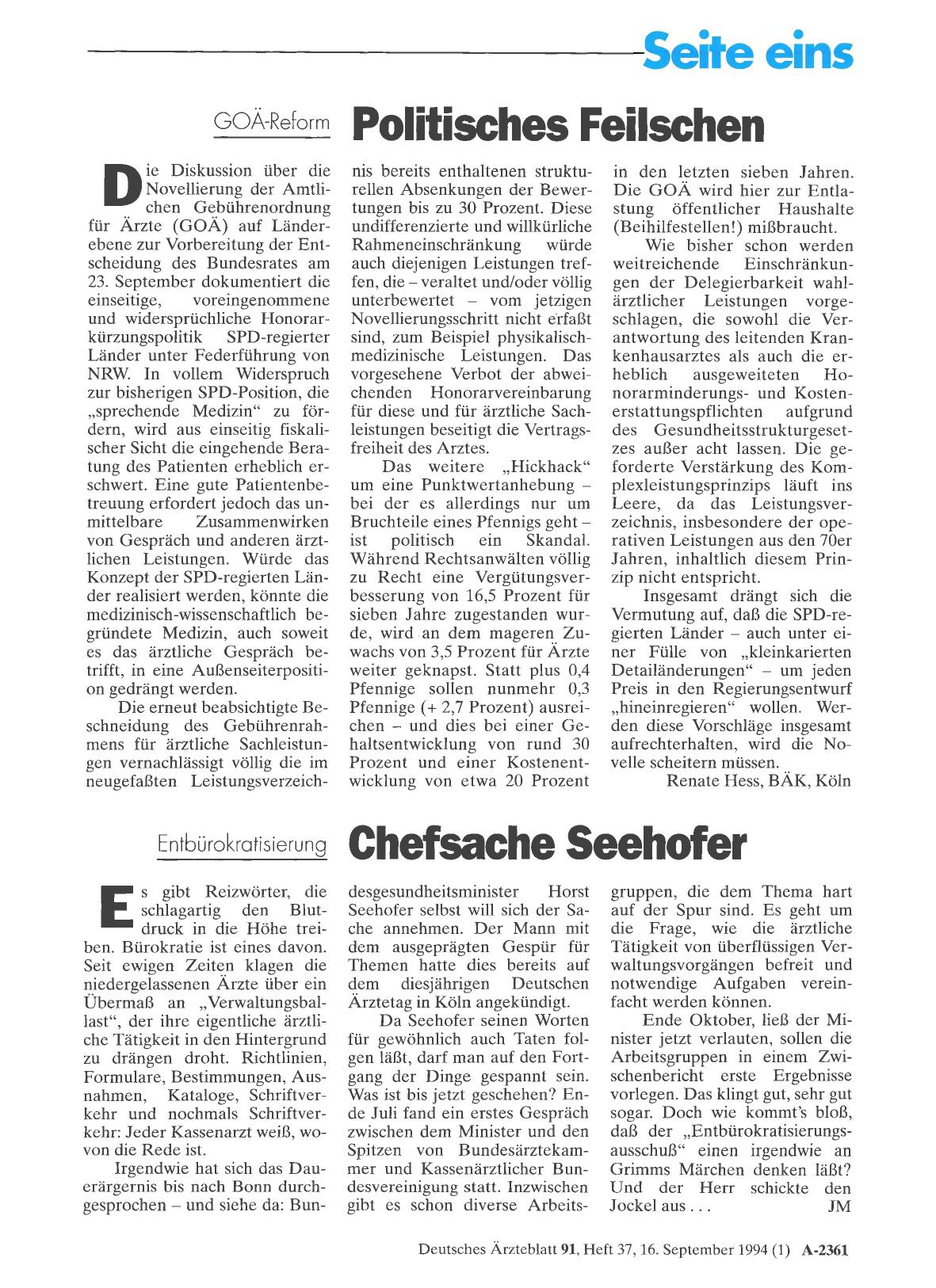 Vorschauseite 1: GOÄ-Reform: Politisches Feilschen