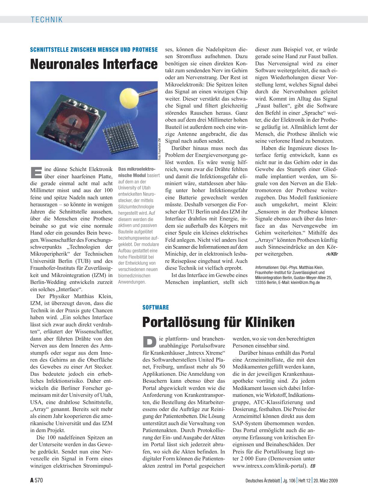 Vorschauseite 1: Schnittstelle zwischen Mensch und Prothese: Neuronales Interface