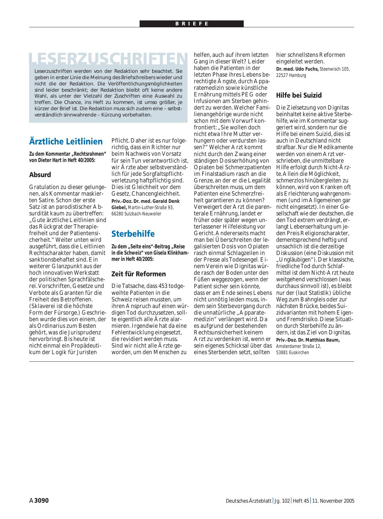 Vorschauseite 1: Sterbehilfe: Zeit für Reformen