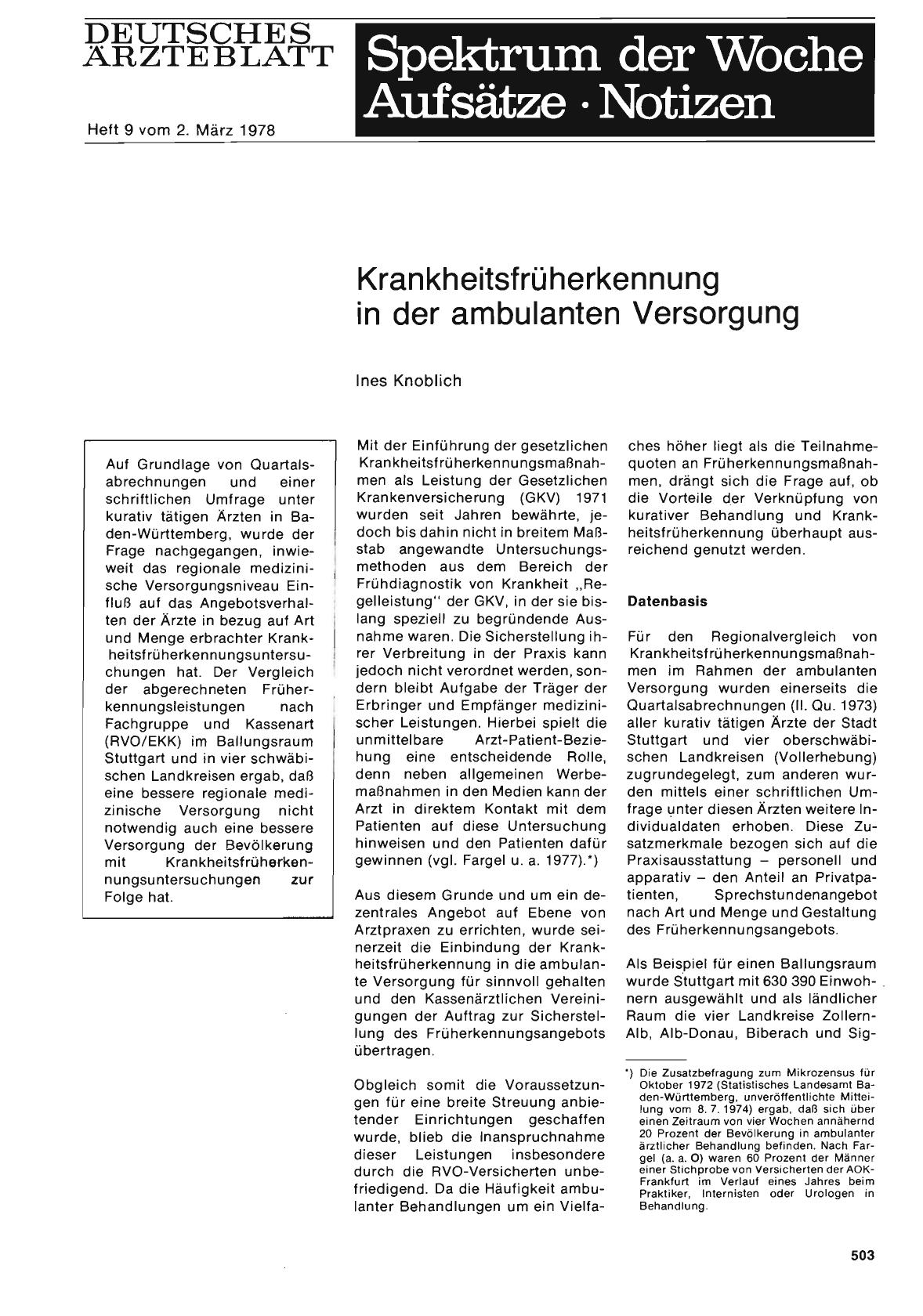 Vorschauseite 1: Krankheitsfrüherkennung in der ambulanten Versorgung