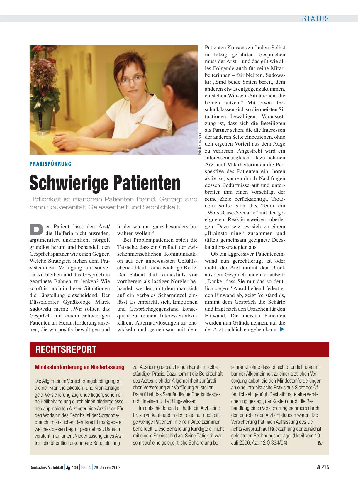 Vorschauseite 1: Praxisführung: Schwierige Patienten