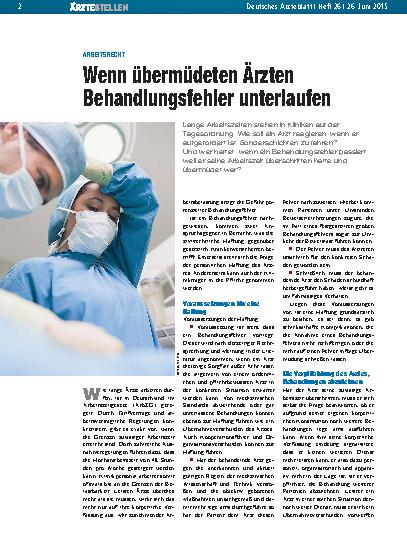 Vorschauseite 1: Arbeitsrecht: Wenn übermüdeten Ärzten Behandlungsfehler unterlaufen